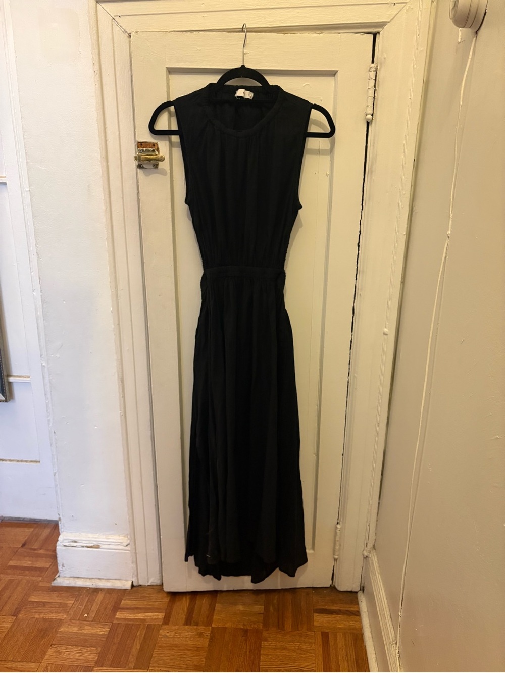Mango Sleeveless Black Maxi Dress with Gathered Waist
